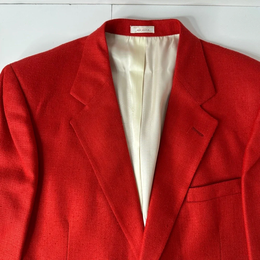 Vtg Laughton Hunter Red Blazer Sport Coat Suit Jacket Textured 2 Button Mens 44